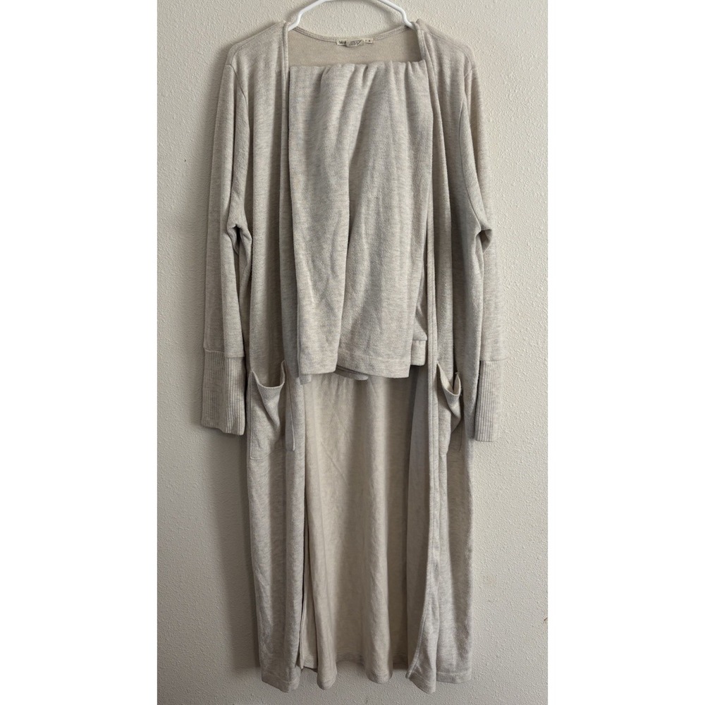 Magnolia Womens XL 2 Piece Duster Cardigan Wide Leg Pants Oatmeal Made USA
